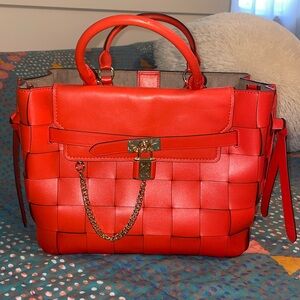 MICHAEL KORS hamilton legacy large woven leather belted satchel